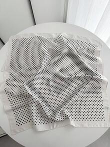 1pc 70*70cm Square Silk Scarf, Women's Satin Printed Headscarf, Neckerchief, Headband, Fashion Ladies Shawl, Scarf - White Polka Dots - View 4