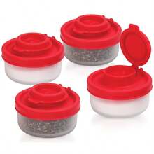 4pcs Salt And Pepper Shakers Moisture Proof Set Of Salt Shaker To Go Camping Picnic Outdoors Kitchen Lunch Boxes Travel Spice Set Clear With Red Lids Plastic Airtight Dispenser