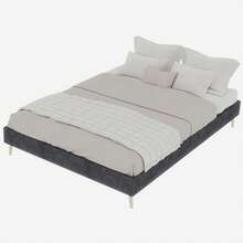 Modern Minimalist Bed Frame, 140 X 200 Cm, Grey, Upholstered In Dutch Velvet, Low Slatted Base, Contemporary Style Bedroom Furniture. Gas Spring, Headboard And Mattress Not Included. - Gray + Fabric + Metal + Memory Foam - View 9