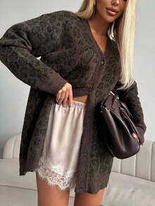 Women Lace Trim Satin Silk Shorts Y2K Patchwork Silky Mini Shorts Elastic Waist Pajama Slip Bottoms Boxer Coquette Micro Mini Shorts Going Out Shorts - 藕色 - 查看 5