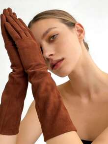 1 Pair Elegant Women's Long Suede Arm Warmers, Suitable For Parties, Outings, Girls' Birthdays, And Can Be Used As Gloves, Autumn/Winter - A - View 2