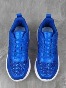 Women's Lace-Up Comfortable Casual Sports Shoes, Sequin Design Fashion Sneakers, Lightweight Running Shoes - Blue - View 8