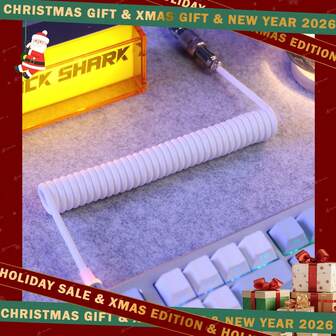 ATTACK SHARK C01 超高清 RGB 螺旋键盘线，定制 USB-C 航空插头游戏键盘线，双层编织稳定设计，2 米 Type-C 转 USB-A 高速线缆，可拆卸金属航空插头，适用于 PC 游戏玩家