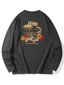 T-Shirt Long Sleeve Autumn Ladies Fashion T-Shirt Office Casual 210g Cotton Character Print Loose Fit Black Y2K Ladies Tops - Màu xám đen - Xem 3