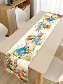 1 Peça Toalha de Mesa Alegre de Páscoa, Caminho de Mesa de Poliéster de 180*35cm Decorado com Coelho, Ovos de Páscoa e Padrão de Casa de Madeira, Adequado para Decoração de Festa de Páscoa, Decoração de Páscoa em Casa, Caça aos Ovos de Páscoa, Decoração de Cozinha, Decoração de Mesa, Decoração de Primavera, Suprimentos de Festa de Primavera, Presente de Páscoa - Multicolorido - Visão 10