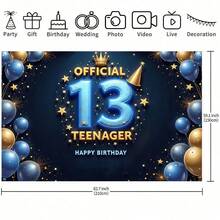 13歲生日派對背景布，適用於室內外慶祝活動、青少年成年禮、家庭聚會、生日派對裝飾、蛋糕桌佈置、拍照背景及生日派對裝飾用品 - 彩色 - 查看 9