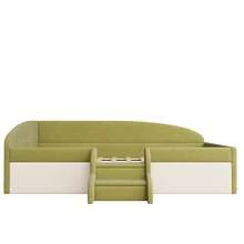 Upholstered Sofa Bed, 90 X 190 Cm, Multifunctional Bed With Steps And Guardrails, Soft Velvet Cover, Mattress Not Included, Dark Green And Cream White - Green + Ivory White + Soft Pack - View 6