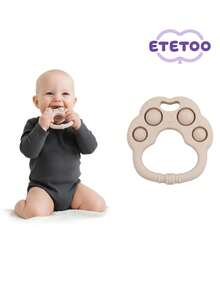 ETETOO 1pc Silicone Dog Paw Shaped Teething Toy, Soft Silicone Sensory Chew Toy, Colorful Silicone Teething Rings For Babies 6-12 Months - 彩色 - 查看 1
