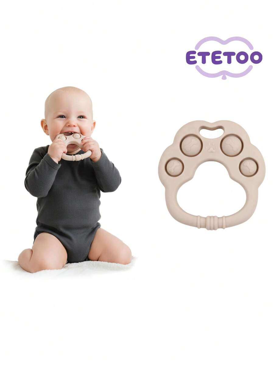 ETETOO 1pc Silicone Dog Paw Shaped Teething Toy, Soft Silicone Sensory Chew Toy, Colorful Silicone Teething Rings For Babies 6-12 Months - 彩色 - 查看 1