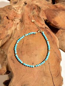 1pc 18K Gold Plated Natural Turquoise Faceted Bead Women Bracelet - Turquoise - View 2