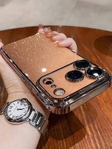 Luxury Sequin Electroplated PC Transparent Phone Case, Compatible With IPhone 17 Pro Max 16 15 14 13 12 11 Pro Max, Shockproof Hard Back Cover - Desert Gold - View 3