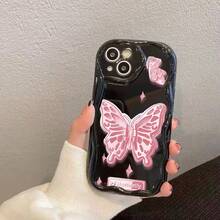 Butterfly Pink Case With Crystal Design For Iphone 17 16 15 14 13 12 Plus 17 Pro 17 Pro Max 17 Air Fashionable Dual Layer Shock Absorption Protective Cover With Precise Cutouts Anti Scratch Durable Finish Perfect Christmas Gift For Friends Lovers Or Yourself - Black - View 21