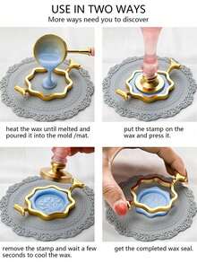 1pc Metal Wax Seal Mold Round Flower Heart Clover Shape Mold DIY Craft Adhesive Waxing Wedding Seal Wax For DIY Craft Wedding Invitation Card Envelope Gift Wine Packaging Back To School,Back To School,School Supplies,Stamp Seal Wax Beads Kit For Gift Wedding Invitations Decoration - Gold - View 7