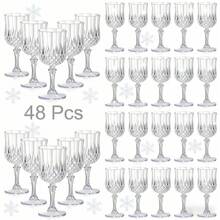 48 Pcs White Unbreakable Plastic Wine Glasses Set-7oz Vintage Champagne Flute Stemware Reusable Party Cups, Camping Drinkware, Wedding, Celebrations, Birthdays, Bridal, Retro Bar, Picnics, Family Gatherings, Table Decoration Christmas New Year Gift - 白色 - 查看 1