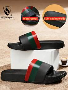 [Spring/Summer New] Men's Sports Slippers, Thick & Durable EVA Sole, Black/Red/Green Fashionable Colors, Plus Size Non-Slip Slides, 2CM Heel Height, Size 36-50, Slip-On House Slippers, Shower Shoes, Indoor Sandals, Extremely Comfortable, Lightweight, Non-Slip, Suitable For Summer Casual, Outdoor, Beach And Vacation. - Black - View 12