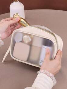 高级哑光半透明化妆包，极简日式风格，大容量化妆品收纳包，旅行洗漱包，便携式化妆包，口红包，护肤品及化妆品收纳包，女士手拿包，化妆包，旅行必备 - 彩色 - 查看 6