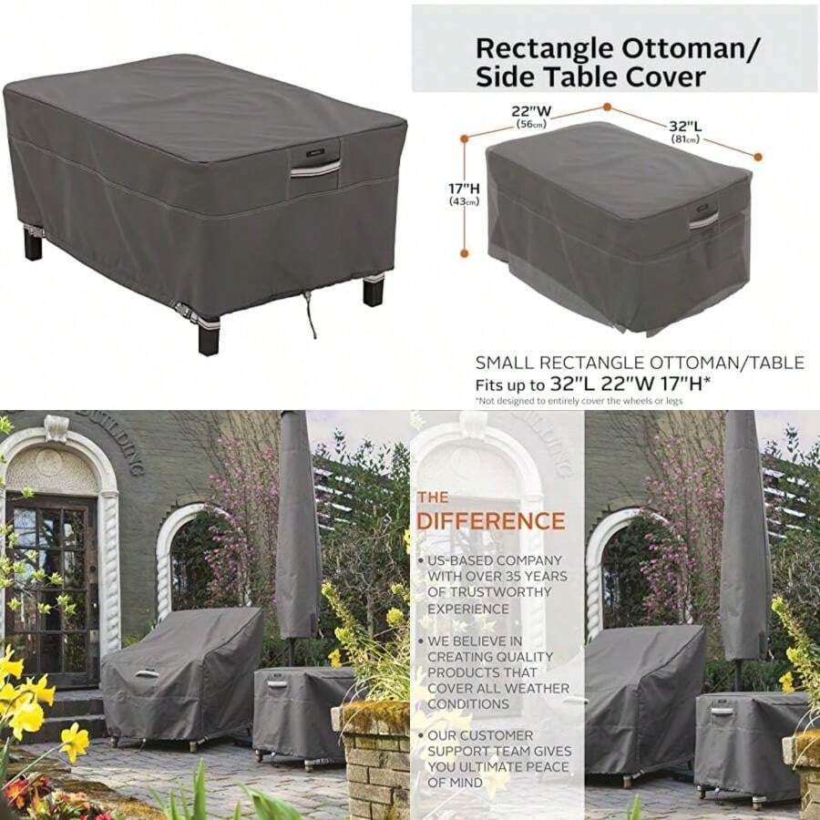Classic Accessories Ravenna - Funda Rectangular para Mesa de Patio o otomana de 38 Pulgadas, Resistente Agua(Pequeño) - Multicolor - Ver 1
