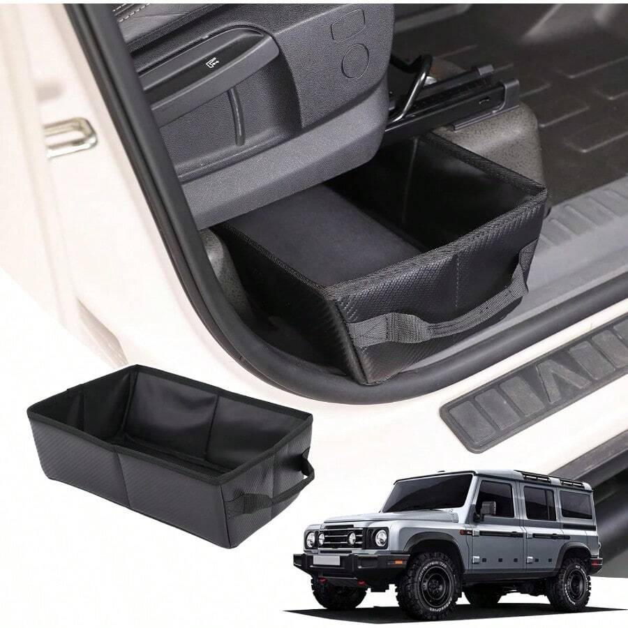 Compatible With Ineos Grenadier 2020-2024 Under Seat Storage Tray Customized Driver Passenger Underseat Hidden Organizer Tool Box Organizer With Anti-Slip And Handle Carbon Fiber Pattern - CarbonFiber - View 1