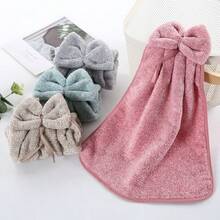 2pcs Bowknot Super Absorbent Hanging Hand Towels - Quick Dry Multi-Purpose Kitchen & Bathroom Cleaning Cloths, Modern Polyester Blend - Light Grey - View 5