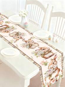 1pc Easter Joyful Table Runner, 180*35cm, Polyester Material, Decorated With Rabbits, Easter Eggs And Floral Patterns, Suitable For Easter Party Decoration, Home Decor, Easter Egg Hunt, Kitchen Decor, Tabletop Decor, Spring Decoration, Spring Party Supplies, Easter Gift - Multicolor - View 7