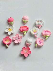12pcs Sakura & Peach Blossom Shoe Charms Set, Suitable For Hollow Out Clogs & Beach Sandals - Multicolor - View 6