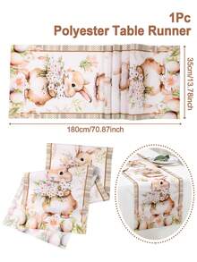 1pc Easter Bunny & Eggs Decorative Table Runner, 180*35cm, Featuring Rabbit, Eggs And Floral Patterns, Cute Rectangular Easter Table Cloth, Easter Egg Hunt Party Supplies, Easter Decoration, Easter Bunny Decor, Easter Gift, Farmhouse Spring Decor, Elegant Kitchen Decor, Tabletop Decoration - Multicolor - View 5