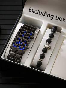 1pc Fashionable New Business Men's Stainless Steel Band LED Electronic Watch, Suitable For Daily Decoration