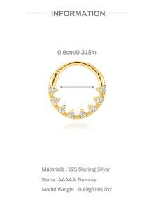 1pc 925 Sterling Silver Classic Double Crystal Earrings, Cartilage Earrings, Small Earrings For Women, Suitable For Daily Wear, Wedding, Party, Engagement, Anniversary, Valentine's Day - Gold - View 8