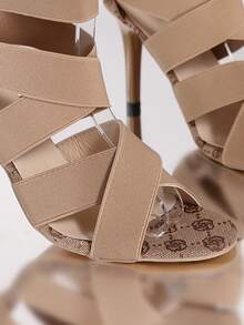 Women's High Heel Elastic Ankle Boots, Dance Sandals, Jazz Ankle Boots, Roman Peep Toe High Heels - Khaki - View 6