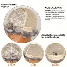 Tóc giả tóc người Peru Remy nguyên chất nhiều lớp màu xám xoăn sóng xoăn có mái cong Kiểu tóc xoăn với tóc thẳng cắt ngắn làm bằng máy dành cho các bà mẹ mọi loại phụ nữ Tiệc tùng hàng ngày Cosplay Giáng sinh Lễ tình nhân Lễ hội - SGray - Xem 12