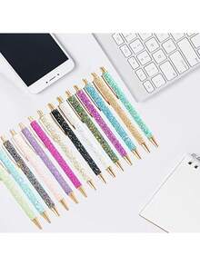 10支/5支/1支闪光啫喱走珠笔，中号笔尖（1.0毫米），可伸缩金属笔身，黑色墨水，亮片装饰，适合日记、送给女性和女孩的返校礼物，艺术手工文具套装 - 彩色 - 查看 6
