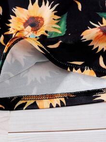 女童碎花无袖连衣裙，黑色针织面料，数码印花，黄色立体蝴蝶结点缀，时尚优雅，春夏款 - 黑色 - 查看 7