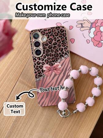 1 pieza Funda de teléfono antideslizante personalizable de TPU chapada en rosa y 1 pieza Cordón de teléfono con pompón rosa, Funda de teléfono con texto personalizado, Regalo de aniversario, Regalo del Día de San Valentín, Regalo de cumpleaños, Regalo de boda, Regalo del Día de la Madre, Regalo del Día del Padre, Regalo para mejor amigo, Regalo para mamá/papá, Regalo para novio/novia, Compatible con iPhone/Funda de teléfono a juego/Funda de teléfono con cordón/Funda de teléfono divertida/Funda de teléfono Android/Funda de teléfono
