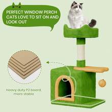 DOGAT Small Cat Tree Tower 70cm 28 Inch Indoor Cat Tree With Condo Scratching Post Top Perch Fish Platform Dangling Ball Colourful Kitten Activity Centre For Apartments Corners And Small Rooms - Green - Green - View 4