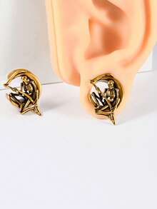 1件铜骷髅镰刀耳扩 U型骷髅耳塞扩耳器耳扩隧道穿刺饰品 8毫米-25毫米