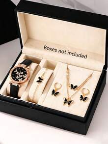 5/4 Stücke Mädchen modische und elegante Schmetterling Muster Quarz Uhr, geeignet für Mädchen zum Tragen, kombiniert mit Schmetterling Schmuck Halskette, Armband und Ohrring Set, ist die perfekte Wahl für Mädchen Geburtstag/Feiertag Geschenke, geeignet für den täglichen Gebrauch wie Schulrückkehr, Partys und Reisen. Weihnachtsgeschenke, Abschlusszeit, Valentinstag, perfekte Geschenke für Mädchen - Verschiedenfarbig - Übersicht 4