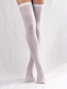 Solid Over The Knee Socks - White - View 1