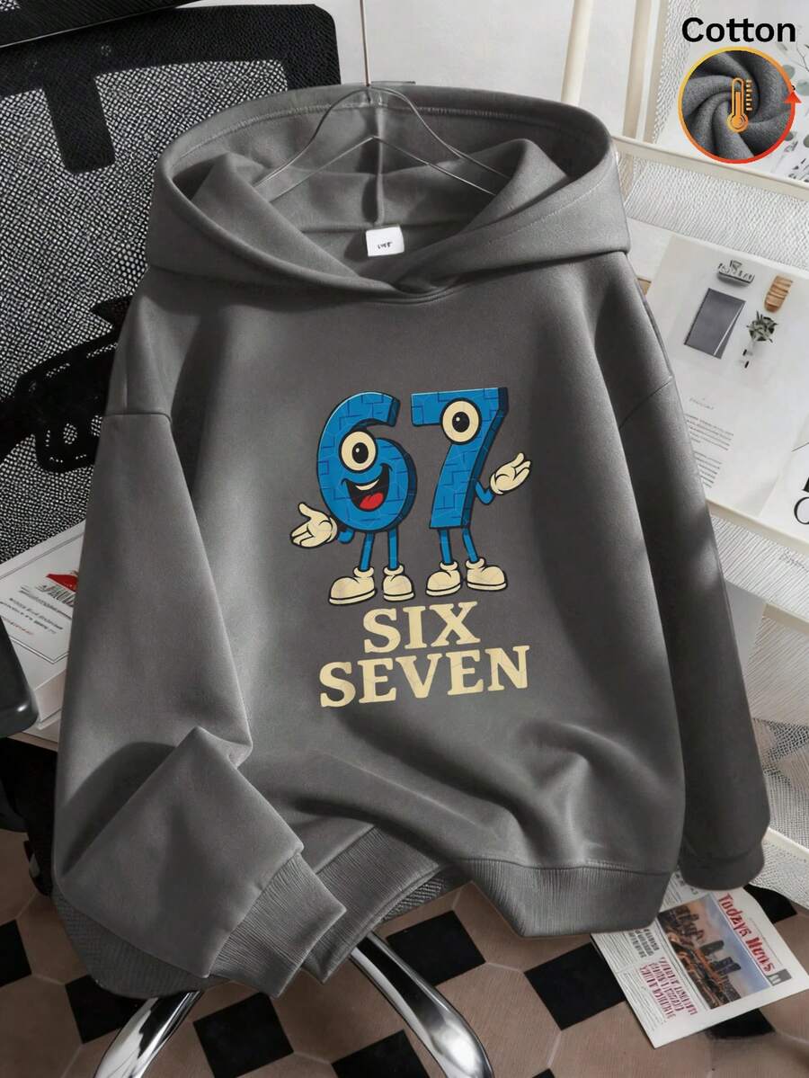 Tween Boy休閒連帽衛衣,保暖加絨襯裡,oversize運動衫,適合秋冬季節,全年齡段舒適款,67數字圖案印花,卡通動畫趣味數字67印花設計,年輕學生穿著/街頭風/休閒/時尚/日常/運動/大學穿搭,春夏季,適合購物,上學,旅行返校節,畢業典禮,Ader,Aderg, niño,ragazzo,felpe bambino,ropa niño,sudadera,baloncesto,frozen,pullover,hoodie,ropa de niños,sudadera negra,regalo ragazzo,felpe ragazze - 灰色 - 查看 1