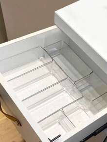 Bandeja de armazenamento de gaveta de mesa de plástico transparente de 1/5/6/11 peças, conjunto de acabamento de gaveta, caixa de armazenamento de cosméticos, adequada para armazenar cosméticos e joias, pode ser usada em banheiros e para colocar itens pequenos, e também pode ser usada em quartos e escritórios.