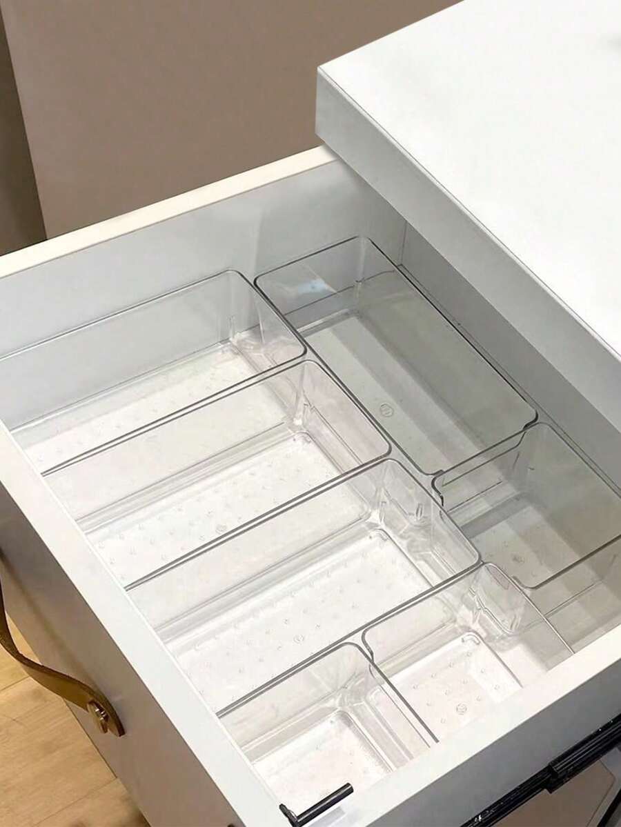 Bandeja de armazenamento de gaveta de mesa de plástico transparente de 1/5/6/11 peças, conjunto de acabamento de gaveta, caixa de armazenamento de cosméticos, adequada para armazenar cosméticos e joias, pode ser usada em banheiros e para colocar itens pequenos, e também pode ser usada em quartos e escritórios.
