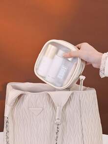 高级哑光半透明化妆包，极简日式风格，大容量化妆品收纳包，旅行洗漱包，便携式化妆包，口红包，护肤品及化妆品收纳包，女士手拿包，化妆包，旅行必备 - 彩色 - 查看 4