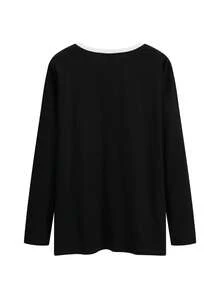 女士通勤装春季条纹长袖T恤，时尚百搭 - 057黑拼白 - 查看 7