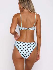 Trajes De Baño Traje De Baño Mujer Spaghetti Strap Polka Dots 2 Piece Swimsuit Frill Trim Bathing Suit - 藍色 - 查看 5