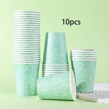 10pcs/20pcs/60pcs, Pastel Green Glitter Disposable 9oz Hot/Cold Paper Cups - Sparkly Glam Party Tableware Perfect For Girls' Tea Party, Princess Theme Birthday, BFF Gathering Supplies,Diamonds Green Silver Theme Party Cups For Women Baby Shower Party Favors - Green - View 10