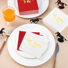 D100 Pcs Horse Racing Derby Jockey Party Napkins Horse Themed Beverage Cocktail Luncheon Napkins For Derby Day Kentucky Birthday Party Decorations Plies - 紅白 - 查看 3