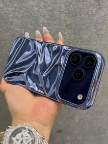 3D亮面纯色波浪纹软硅胶手机壳，兼容 17 Pro Max、17、16、15、13、14、12、11 Pro Max Plus，奢华亮面防震手机壳 - 亮面藍 - 查看 2