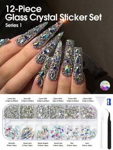 Set de materiale pentru unghii din sticlă 2600/1360 buc, pietre prețioase pentru unghii, decorațiuni 3D pentru unghii, materiale din sticlă plată transparentă colorată, accesorii pentru unghii în stil Y2K, unghii cu perle de diferite forme, pietre decorative pentru unghii - Multicolor - Vizualizare 17