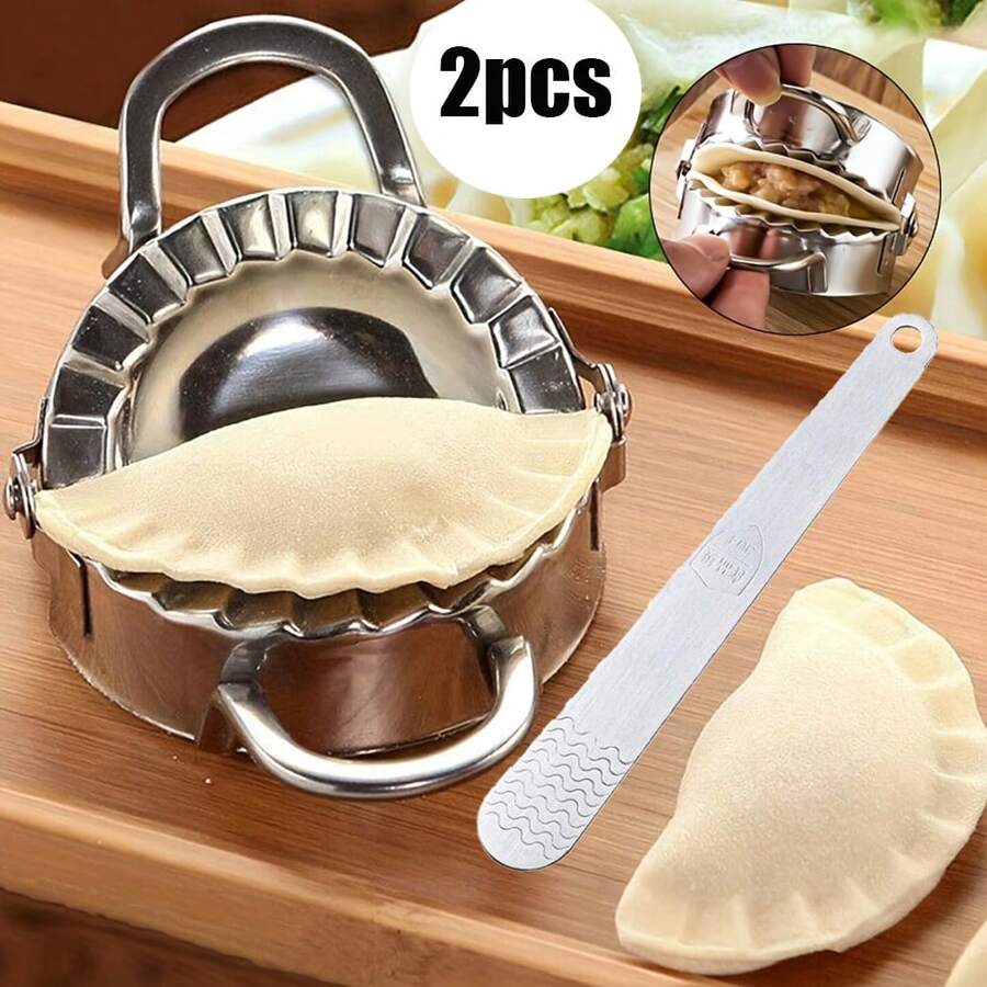 2pcs Stainless Steel Dumpling And Wonton Machine Is Used To Make Perfect Dumplings, Pies And Cakes - A Necessary Kitchen Gadget For Easy Food Preparation, Dumpling Machine - Silver - View 1