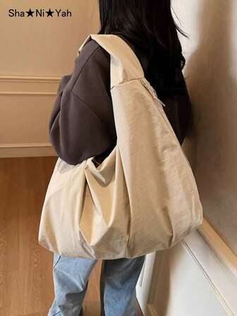 Fashionable Solid Color High-Capacity Multi-Pocket Shoulder Tote Bag