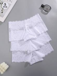 3件套纯色蝴蝶结花卉蕾丝内裤，性感浪漫女士内衣 - 彩色 - 查看 3